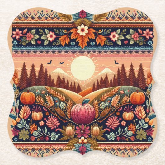 Classic Fair Isle Herfst/Herfst Kartonnen Onderzetters (Voorkant)