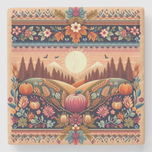 Classic Fair Isle Herfst/Herfst Stenen Onderzetter (Voorkant)