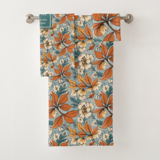 Classic Fall Flowers Olive Green Terracotta Bath  Bad Handdoek (Insitu)