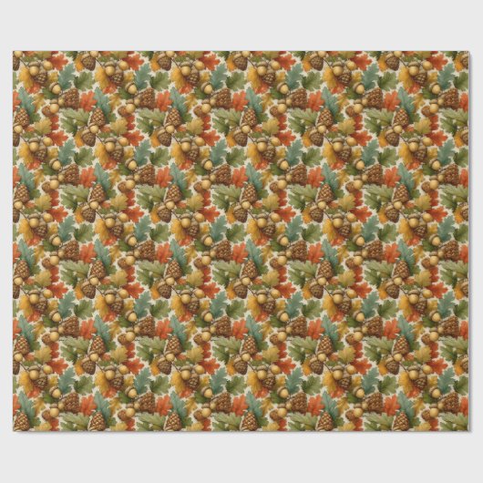 Classic Fall Pinecones Acorns – Orange & Green Cadeaupapier (Vlak)