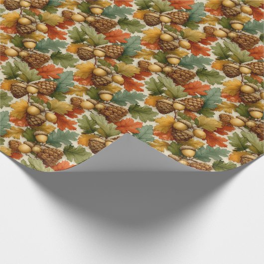 Classic Fall Pinecones Acorns – Orange & Green Cadeaupapier (Hoek)