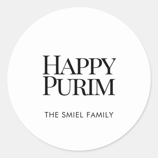 Classic Family Name Happy Purim White Sticker (Voorkant)