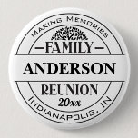 Classic Family Reunion Button Custom Text Badge<br><div class="desc">Classic black and white family reunion button featuring a clean badge layout designed for easy group approval and fast customization. Personalize the family name, reunion year, location, dates, slogan or other details while the “Family Reunion” wording remains fixed for a clear and consistent event identity. The structured design and template...</div>