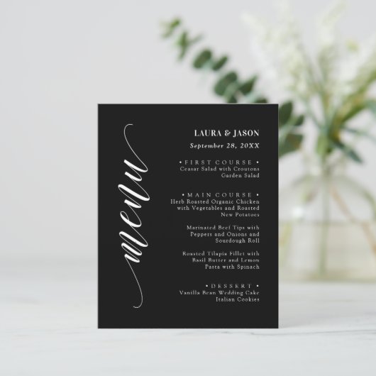 Classic Fancy Script Wedding Menu Kaart voor Bord (Staand voorkant)