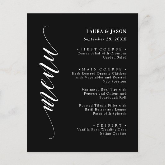 Classic Fancy Script Wedding Menu Kaart voor Bord (Voorkant)