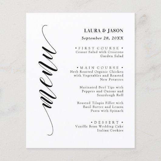 Classic Fancy Script Wedding Menu Kaart voor Bord (Voorkant)