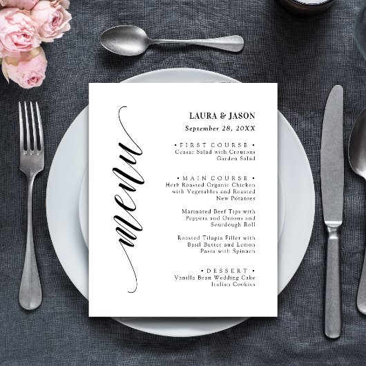 Classic Fancy Script Wedding Menu Kaart voor Bord