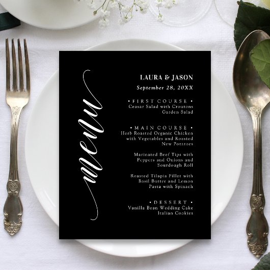 Classic Fancy Script Wedding Menu Kaart voor Bord