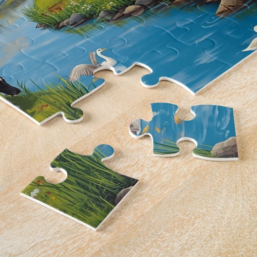 Classic Farm Scene Cows Red Barn Legpuzzel (Zijkant)