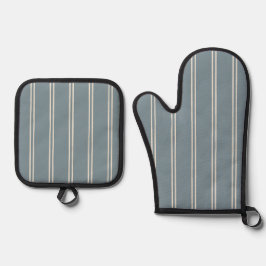 Classic Farmhouse Ticking Stripe | Blue Grey Agave Ovenwant & Pannenlap Set