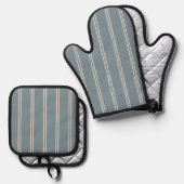 Classic Farmhouse Ticking Stripe | Blue Grey Agave Ovenwant & Pannenlap Set (Voorkant / Achterkant)