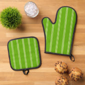 Classic Farmhouse Ticking Stripe | Kelly Green Ovenwant & Pannenlap Set (Top down)