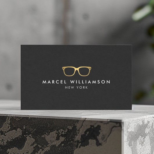 Classic Faux Gold Eyeglasses Logo op Zwart Visitekaartje