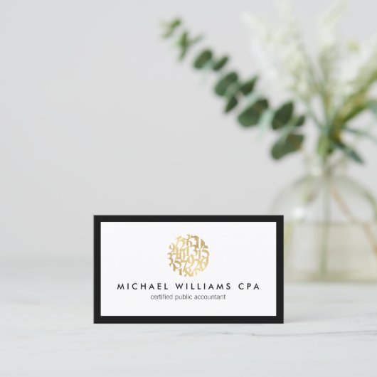 Classic Faux Gold Numbers Logo Accountant Visitekaartje (Staand voorkant)