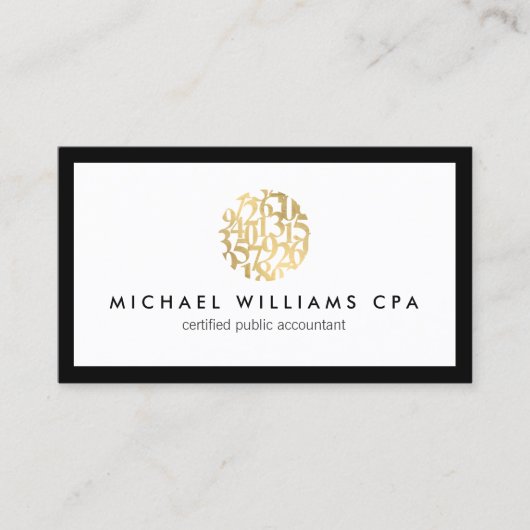 Classic Faux Gold Numbers Logo Accountant Visitekaartje (Voorkant)