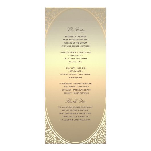 Classic Faux Gold Wedding Programma (Achterkant)