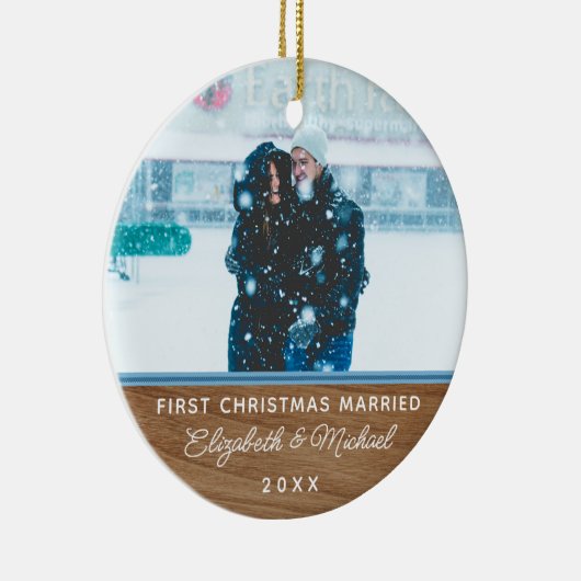 Classic Faux Wood 1st Christmas Wedding ornament (Rechts)