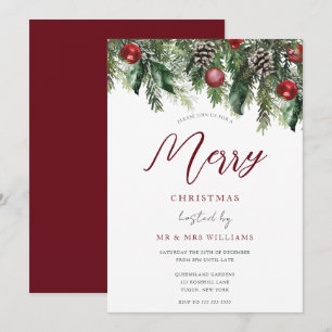 Classic Festive Burgundy Red Kerstparty Kaart