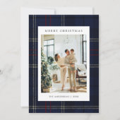 Classic Festive Navy Plaid 5 Photo Christmas Feestdagenkaart (Voorkant)
