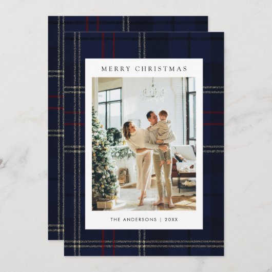 Classic Festive Navy Plaid 5 Photo Christmas Feestdagenkaart (Voorkant / Achterkant)