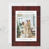 Classic Festive Red Plaid 5 Photo Christmas Feestdagenkaart (Voorkant)