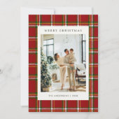 Classic Festive Red Plaid 5 Photo Christmas Feestdagenkaart (Voorkant)