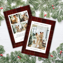 Classic Festive Red Plaid 5 Photo Christmas