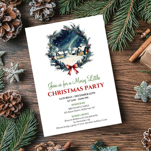Classic Festive Winter Scene Holiday Invitation Kaart
