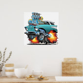 Classic Fifties Hot Rod Muscle Car Cartoon Poster (Keuken)