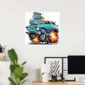 Classic Fifties Hot Rod Muscle Car Cartoon Poster (Thuiskantoor)
