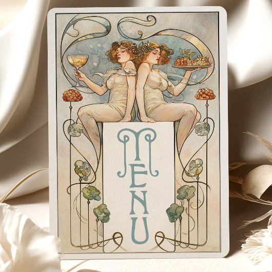 Classic Figuratieve Art Nouveau Wedding Menu Kaart