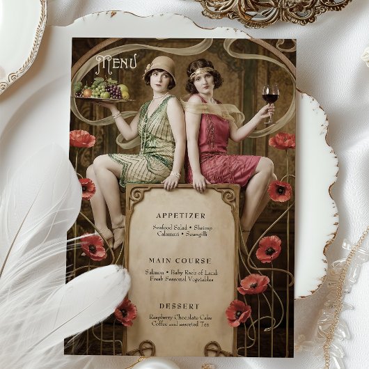 Classic Figurative Art Nouveau Wedding Menu Card Kaart