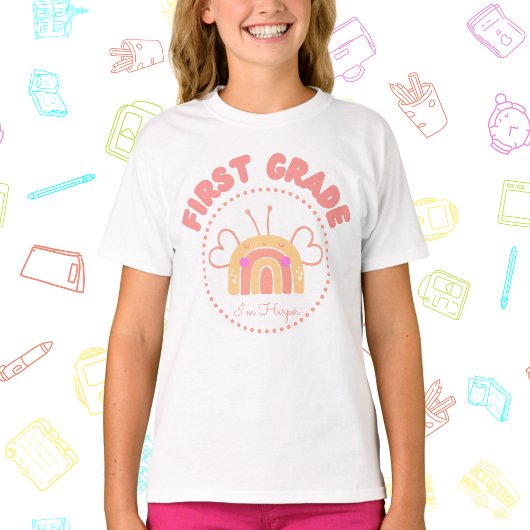 Classic First Grade Rainbow — Naam toevoegen T-shirt