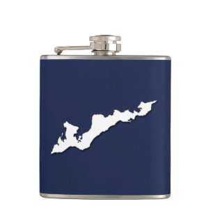 Classic Fishers Island Logo Flask - White on Navy Heupfles