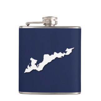 Classic Fishers Island Logo Flask - White on Navy Heupfles