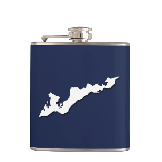 Classic Fishers Island Logo Flask - White on Navy Heupfles (Voorkant)