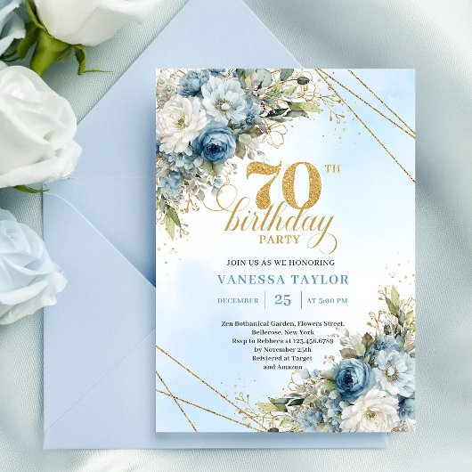 Classic Floral 70th Birthday Party Invitation Kaart