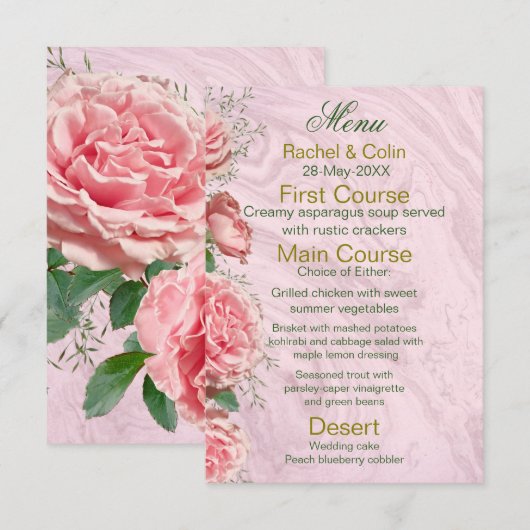 Classic Floral Blush Greenery Wedding Menu (Voorkant / Achterkant)