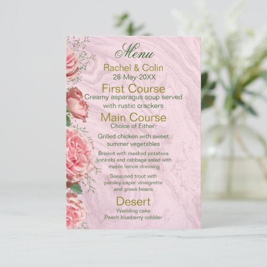 Classic Floral Blush Greenery Wedding Menu (Staand voorkant)
