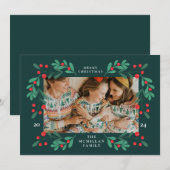 Classic Floral Christmas Lijst Fotokaart Feestdagenkaart (Voorkant / Achterkant)