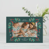 Classic Floral Christmas Lijst Fotokaart Feestdagenkaart (Staand voorkant)