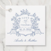 Classic Floral Crest Dusty Blue Love & Bedankt Bedankjes Labels (Voorkant)
