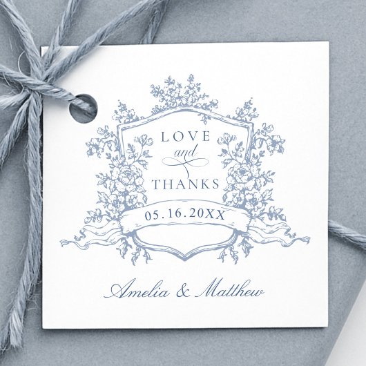 Classic Floral Crest Dusty Blue Love & Bedankt Bedankjes Labels