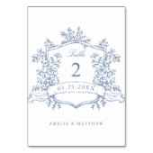 Classic Floral Crest Dusty Blue Wedding Kaart (Achterkant)