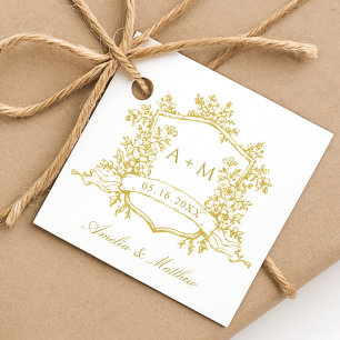 Classic Floral Crest Gold Wedding Bedankt Bedankjes Labels