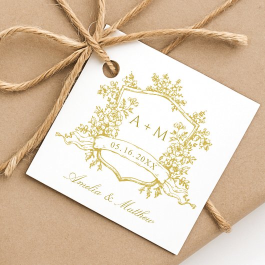 Classic Floral Crest Gold Wedding Bedankt Bedankjes Labels