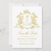 Classic Floral Crest Gold Wedding Save The Date (Voorkant)