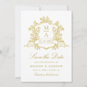 Classic Floral Crest Gouden Trouwfoto Save The Date (Voorkant)