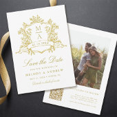 Classic Floral Crest Gouden Trouwfoto Save The Date