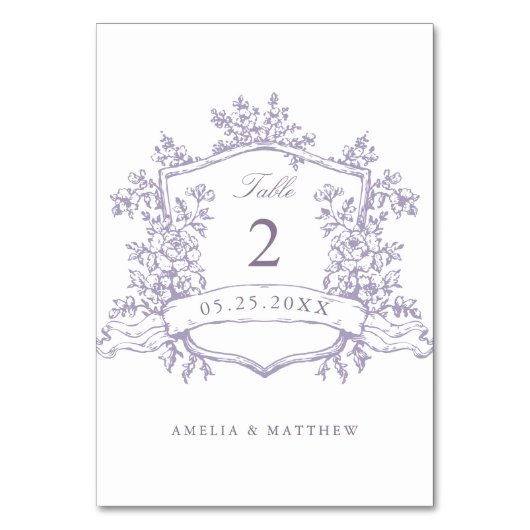 Classic Floral Crest Lavender Wedding Kaart (Voorkant)